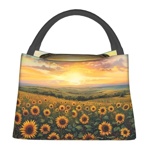 Sunset Sunflower Field Lunch Box for Women Girls Adults Insulated Yellow Floral Lunch Bag for Work Picnic Camping Travel Gifts Large Capacity Cooler Thermal Reusable Flowers Tote Makeup Bags - color: Sunflower02
