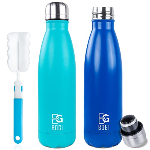 BOGI 2 Pack 17oz Insulated Water Bottle Double Wall Vacuum Stainless Steel Water Bottles, Leak Proof Metal Sports Water Bottle Keeps Drink Hot & Cold - Perfect for Outdoor Sports Camping (Mint+Dblue) - color: 2 Pack-Mint+Dblue, size: 17 Ounces