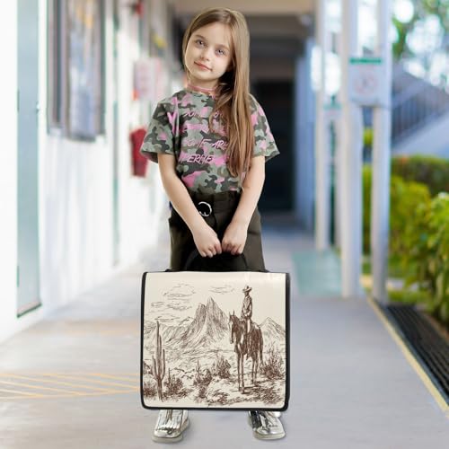 Western Desert Cowboy Zipper Binder for School with Shoulder Strap & Extra Pockets - 1.5 Inch 3-Ring Binder Holds 500+ Sheets, Textbooks, Laptop - color: Western Desert Cowboy