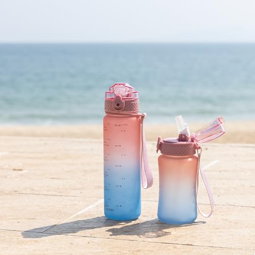 OLDLEY Kids Water Bottle for School, 17 oz (2 lids) BPA-Free Reusable Leak-proof Durable Tritan Plastic Water Bottles with Straw & Chug Lids, Anti-dust Spout Cover (Pink Blue) - color: A-Pink Blue, size: 17 Ounces