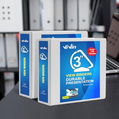 ViVin Durable 3 inch D Ring View Binder, Large 3" Slant-D Ring with 725-Sheet Capacity, Fit 8.5" x 11" Paper, 6 Pack(White) - color: White, size: 3 Inch, style: 6 Pack
