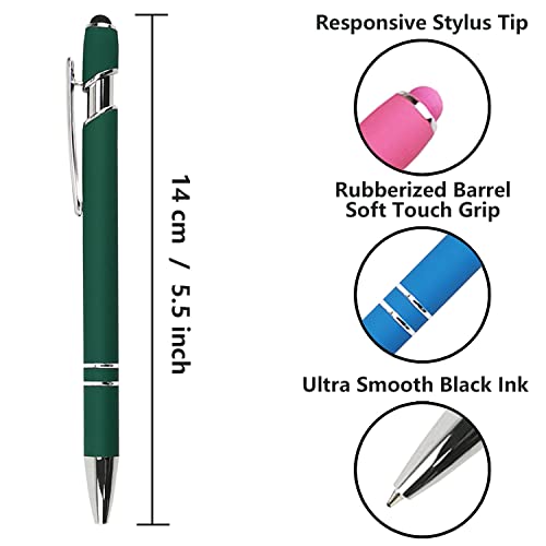 Oddmoal Ballpoint Pen with Stylus Tip, Soft Touch Click Metal Pen, 1.0mm Medium Point, Black Ink, 12 Count(Dark Green) - color: Dark Green - 12 Pens