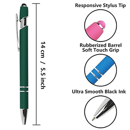 Oddmoal Ballpoint Pen with Stylus Tip, Soft Touch Click Metal Pen, 1.0mm Medium Point, Black Ink, 12 Count(Dark Green) - color: Dark Green - 12 Pens