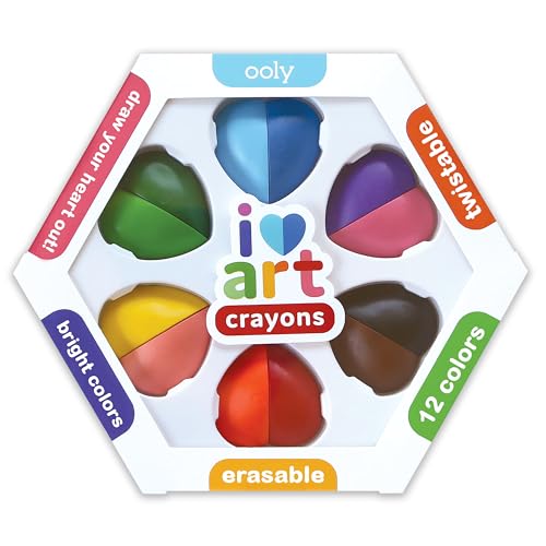 Ooly I Heart Art Erasable Crayons, Twistable Kids Coloring Kit, 12 Bright Colors, Gifts for Kids - style: Heart Crayons