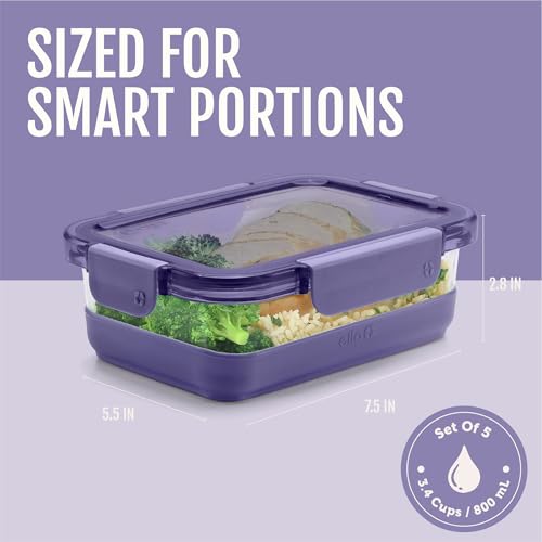 Ello Duraglass Refresh 3.4 Cup Meal Prep Sets 10Pc, 5 Pack Set- Glass Food Storage Container with Silicone Boot and Airtight BPA-Free Plastic Lids, Dishwasher, Microwave and Freezer Safe,Everest - color: Everest