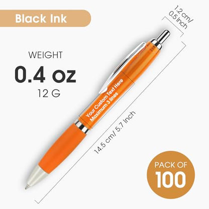 Customized Pens with Logo or Text - 100 Pack Bulk Business Events Pens - color: Orange