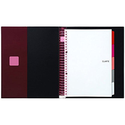 Maruman CLARTE 26‑Ring Binder with Index Window & 5 Laminated Tab Dividers, B5 Size, 7.17" x 10.12", Includes 10 Loose-Leaf Ruled Sheets and Storage Pocket, Holds Up to 120 Sheets, Black & Pink - color: Pink