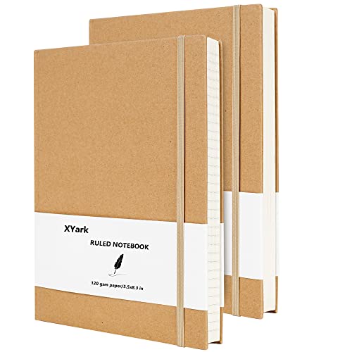 A5 Line Kraft Notebook Journals Bulk, College Ruled Hardcover Writing Subject Composition Notebooks with Lined Paper, 2 Pack, 120GSM, 102 Sheets, 5.5x8.3 inch, Travel Journal Set - style: Lined