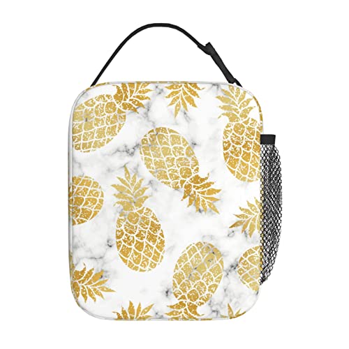 YETTA YANG Marble Gold Pineapple Portable Lunch Bag Insulated Lunch Box Reusable Totes For Women Men Work Picnic Camping - color: Black18