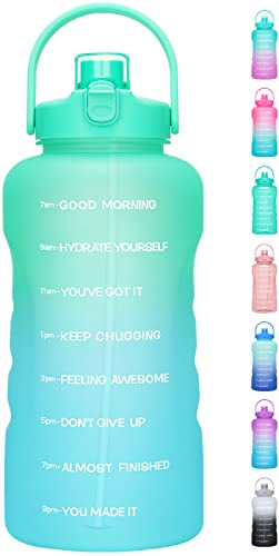 HydroPal 1 Gallon Water Bottles with Straw, 128 oz Water Bottle BPA Free Innovative 2-IN-1 Lid Gym Bottle with Times to Drink Motivational, Large for Sports Fitness Camping Water Jug （13.8X5.5 inch） - color: Summer Coast
