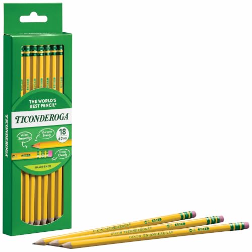 Ticonderoga Wood-Cased Pencils, Pre-Sharpened, #2 HB Soft, Yellow, 18 Count - size: 18 Count (Pack of 1)