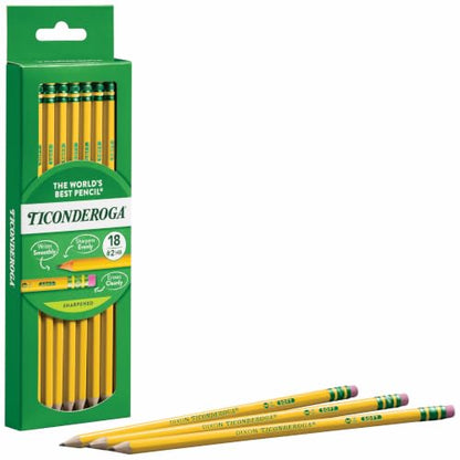 Ticonderoga Wood-Cased Pencils, Pre-Sharpened, #2 HB Soft, Yellow, 18 Count - size: 18 Count (Pack of 1)