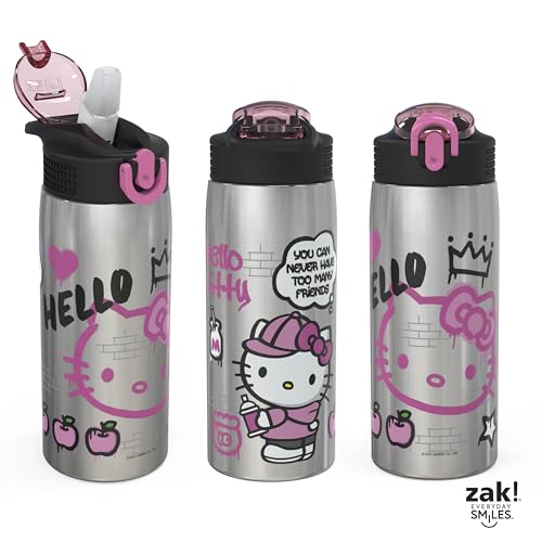 Zak Designs Sanrio Water Bottle for Travel and At Home, 19 oz Vacuum Insulated Stainless Steel with Locking Spout Cover, Built-In Carrying Loop, Leak-Proof Design (Hello Kitty) - color: Hello Kitty