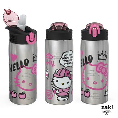 Zak Designs Sanrio Water Bottle for Travel and At Home, 19 oz Vacuum Insulated Stainless Steel with Locking Spout Cover, Built-In Carrying Loop, Leak-Proof Design (Hello Kitty) - color: Hello Kitty