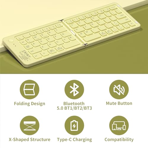 Foldable Bluetooth Keyboard with UV Printing Technology Rechargeable Keyboards,Compact Wireless Travel Keyboards for iPad, Smartphone, Tablet and Laptop - Z1 Pale Yellow - color: Z1 Pale Yellow