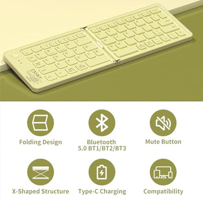 Foldable Bluetooth Keyboard with UV Printing Technology Rechargeable Keyboards,Compact Wireless Travel Keyboards for iPad, Smartphone, Tablet and Laptop - Z1 Pale Yellow - color: Z1 Pale Yellow