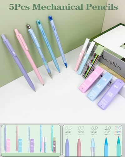 JIZHIYUAN 54PCS Aesthetic Office Supplies with Large Pencil Case,12 Pastel Highlighters,5 Black & 6 Color Ink Gel Pens, 6-in-1 Ballpoint Pen,5 Mechanical Pencils 0.5-2.0mm Stationary Set(Green) - color: Green