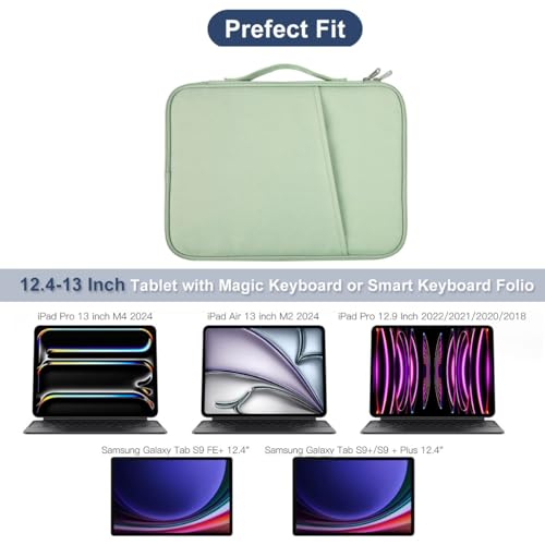 12.9 Inch Tablet Sleeve Bag for 2025 2024 iPad Pro M5 M4/iPad Air M4 M3 M2 13"/Pro 12.9",Samsung Galaxy Tab S9+Plus,S8+,S7+ Plus,S7 FE 12.4" Carrying Case,Surface Pro 11 Snapdragon,10,9,8,X Bag-Green - color: Green, size: 12.9 Inch