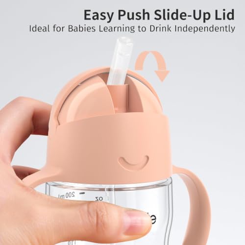 Evorie Tritan Weighted Straw Cup Baby Training Cup, Spill Proof, 7 Oz, 6M+ | BPA & BPS-Free, First learning cup, 360° drinking, Dishwasher safe, Durable Sippy Cup, Peach Pink - color: Peach Pink