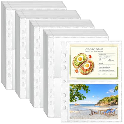 VOKOY 200 Pack Mini Sheet Protectors fit 4"x6"' Cards for 3 or 6 Ring Binder, 7 Holes 2 Pocket Heavy-Duty Recipe Card Sleeves Refill Pages Crystal Clear Index Card Protectors for 8.5x9.5 Inch Binder - size: 6.9x8.5 Inch-2 Pocket, style: 200 Pack