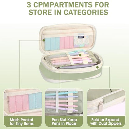 Aesthetic School Supplies with Cute Pencil Case, 12x Pastel Mechanical Pencils 0.5 & 0.7mm with 720x HB Leads, 4x Erasers and 1x Sticky Note, Suitable for Writing, Drafting Drawing Sketching(green) - color: Green