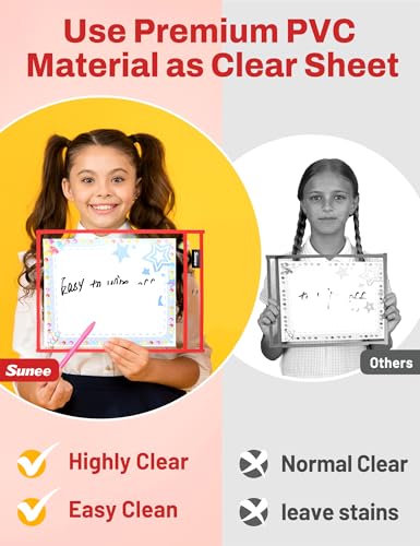 SUNEE 30 Packs Oversized Reusable Dry Erase Pocket Sleeves with 2 Rings, Red 10x14 Ticket Holders, Clear Plastic Sheet Protectors, Teacher School Classroom Supplies - color: Red, style: 30 Pack