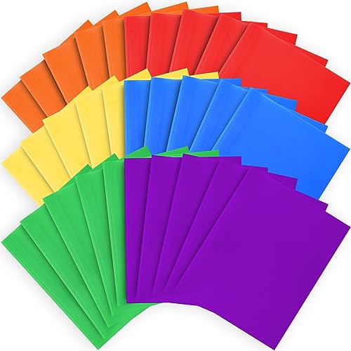 30 Pack Plastic Folders with Pockets and Prongs, Letter Size | Two Pocket Folders, Heavy Duty, Business Card Slot for School Office, Assorted Colors