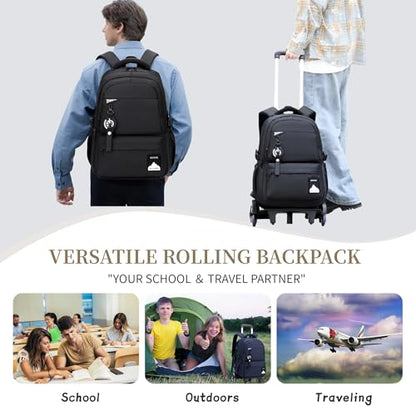 Bansusu Kids Rolling Backpack for Boys School, Classic School Bag Roller Boys Backpack with 6 Wheels, Black - color: 6 Wheels-black, style: 6 Wheels