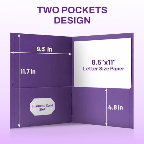 SUNEE Folders with Pockets(25 Pack, Purple), 2 Pocket Folders Fit Letter Size Paper, Paper File Folder for School Office Home Business - color: Purple, style: 25-Pack