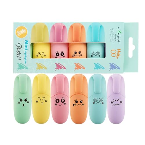 enlegend 12 pieces Kawaii School Supplies Assorted Colors Cute Mini Highlighters Kawaii Design Gift Highlighter Marker Pen - color: 6 Pastel Colors*2