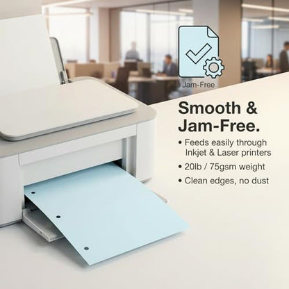 Copy Printing and Writing Colored Paper, 20 Pound - 75 Gsm, 3 Hole Punch, 500 Sheets per Ream. (Blue) - color: Blue