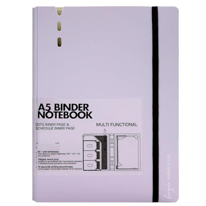 CAGIE A5 Binder 6 Ring Notebook with Dividers Refillable Planner Binder with Pockets, Refill Paper Include Planning Square Ruled and Dotted Pages, 6.89 x 9.25 In, (Purple, A5 Daily&Dot Page) - color: Purple, size: A5 Daily&Dot Page