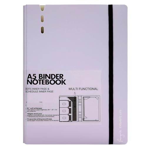 CAGIE A5 Binder 6 Ring Notebook with Dividers Refillable Planner Binder with Pockets, Refill Paper Include Planning Square Ruled and Dotted Pages, 6.89 x 9.25 In, (Purple, A5 Daily&Dot Page) - color: Purple, size: A5 Daily&Dot Page