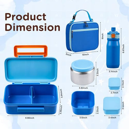 JXXM Bento Lunch Box for Kids With 8oz Thermo, Leakproof Bento Box with with 2 Compartments, Insulated Bottle, Lunch Bag, BPA Free Dishwasher Safe for School Girls Boys (Blue) - color: Blue 01
