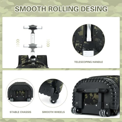 DIGOBAY Rolling Backpack for Boys, Cool Boys Backpack with Wheels, Kids Wheeled backpacks Set with Lunch Bag Pencil Case for Teen Boy, Roller School Bag with Wheels for Elementary Middle School - color: Black and Green Camo