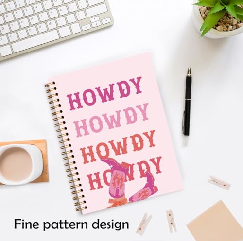 XUNLURY Pink Western Cowgirl Howdy Notebook, Preppy Cowboy Boots Journal, Cowgirl Gifts for Women Journal, Western Office Supplies, Hardcover Spiral Notebooks, 5.5x8.3 Inch - color: Color_I