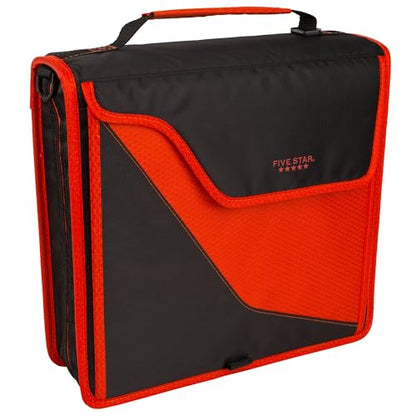 Five Star Zipper Binder, 3 Inch 3-Ring Binder with D Rings, Removable Padded Case, 5-Tab Expanding File and Multi-Use Strap, 850 Sheet Capacity, Red/Black (29296CE8) - color: Red/Black, size: 3 Inch