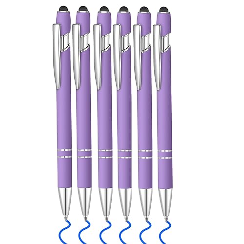 6 Pcs Blue Ink Ballpoint Pen with Stylus Tip 2 in 1 Ballpoint Pen Metal Pens Stylus Pen for Touch Screens School Office Coworkers (Purple) - color: Purple