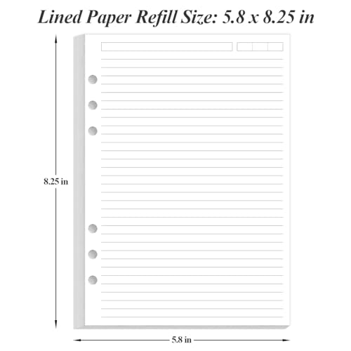 6-Hole Lined Paper Refills for A5 Ring Binder - 100 Sheets/200 Pages Loose Leaf Paper Line Refills for Filofax Planner, 100 gsm White Paper, 5.8" x 8.25" - size: 5.8" x 8.25" - 6-Hole, style: 100 Sheets