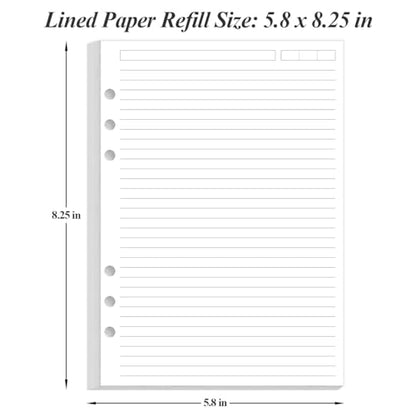 6-Hole Lined Paper Refills for A5 Ring Binder - 100 Sheets/200 Pages Loose Leaf Paper Line Refills for Filofax Planner, 100 gsm White Paper, 5.8" x 8.25" - size: 5.8" x 8.25" - 6-Hole, style: 100 Sheets