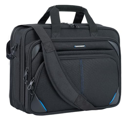 KROSER 15.6 Inch Laptop Briefcase Computer Bag, Messenger Shoulder Bag | Water Repellent Polyester, Detachable Shoulder Strap, Luggage Strap Design for Business, College, Men & Women-Black-Blue - color: Black/Blue, size: 15.6 INCH