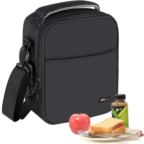 Lockable Lunch Box with Combination Lock，Insulated Lunch Bag Reusable Leakproof Cooler bag For Travel Work (Black)