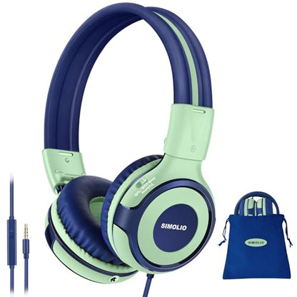 SIMOLIO Stereo Wired Headphones Teens Adult Kid Youth w/Mic & Volume Control & Volume Limited & Share Port & 3.5mm Jack, Safe Volume Durable Foldable Headset for Online School Gaming PC Laptop Travel