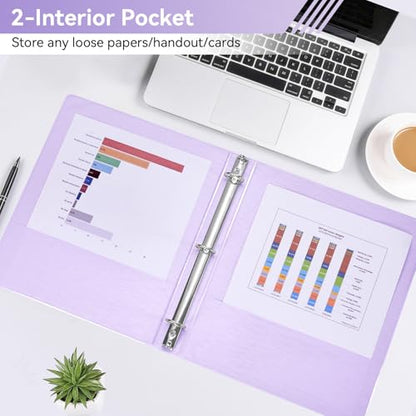 SUIN 1 Inch 3 Ring Binder, Clear 1'' View Presentation Binders with 2 Pockets, Fits 8.5 x 11 Letter Size, Durable Polypropylene, Non-Stick & PVC-Free for School, Office & Home (Brushed Lavender) - color: Brushed Lavender