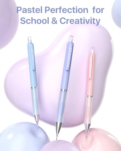 Four Candies 0.5/0.7/0.9mm Cute Mechanical Pencil Set, 6 Pack | 360 Leads, 3 Erasers+9 Refills, Storage Case, Non-Slip Grip, Fine to Bold Lines for Writing & Drawing - style: 0.5mm+0.7mm+0.9mm