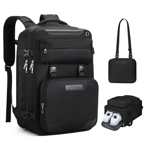 Maelstrom Travel Backpack for Men Women, 17.3" Laptop with Shoe Compartment | Detachable Crossbody Bag, Lightweight, Airline Approved, Waterproof, Anti-theft Pocket, Luggage Belt,for Work/Business/School - color: Black, size: A.17.3 inch-Upgrade