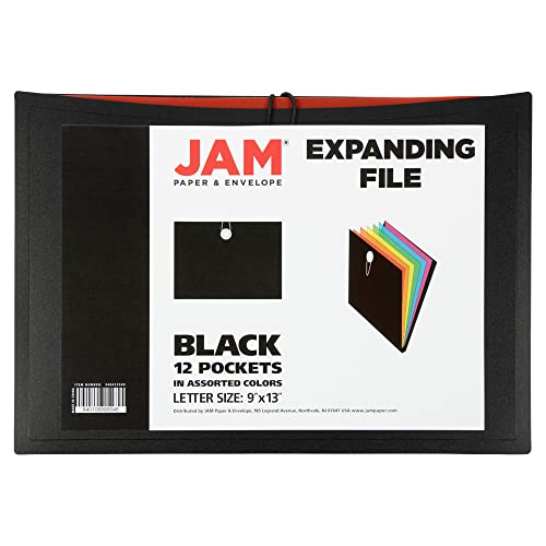 JAM PAPER 다양한 파일이 있는 아코디언 폴더 - 12포켓 플라스틱 확장 파일 - 레터 사이즈 - 22.9 x 33cm(9 x 13인치) - 블랙 - 개별 판매 - color: 블랙 & 멀티 컬러, size: Letter Size