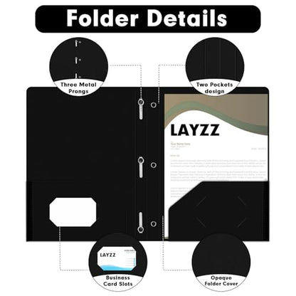 Plastic 2 Pocket Folders with Prongs, 30 Pack, Heavyweight, Letter Size Poly Folders with 3 Metal Prongs Fastener Clips (Black) - color: Black