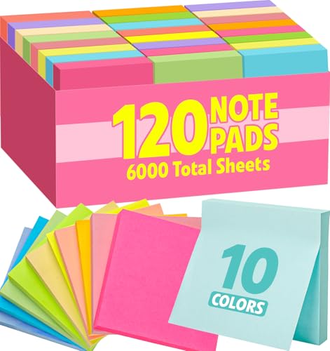 120 Pads Sticky Notes 3x3, Self-Stick Pads Bulk Bright Colors, School Supplies, Office Products, 50 Sheet/Pad - color: Multicolor