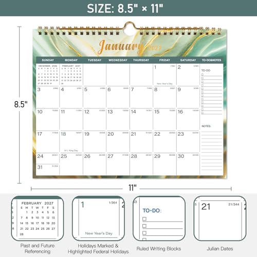 Lbylyhxc 2026-2027 Calendar - Includes July 2026 to December 2027-18 Monthly Wall Calendar 2026 - 2027, 11 x 8.5 Inches.Thick Paper with Julian Dates and Block for New Year and Christmas Presents (Calendar 2026-2027 Veins) - color: Calendar 2026-2027 Vein